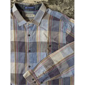 Tommy Bahama Mood Indigo Blue Plaid Long-Sleeve Shirt‎ in Deep Space 2XL